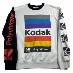 Kodak White Crewneck Sweater with Multicolor Polychrome Graphics